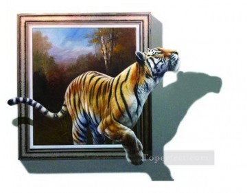 tigre fuera del bosque 3D Pinturas al óleo